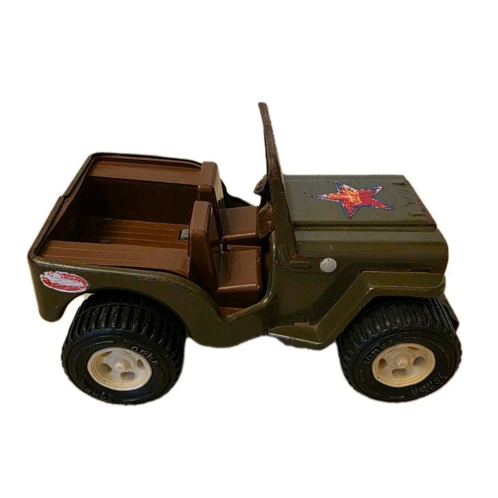 Vintage Tonka Toys Pressed Steel Green Army Jeep Single Star